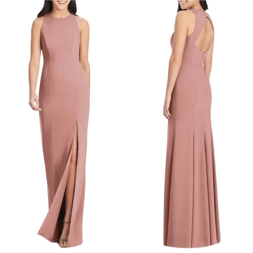 DESSY COLLECTION Diamond Cutout Back Trumpet Gown in Desert Rose
